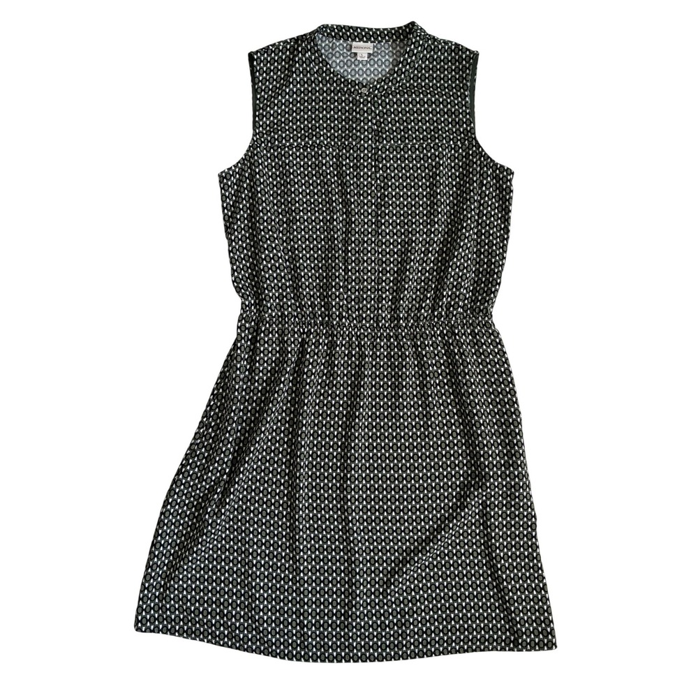 Merona Womens Green Geometric Print Sleeveless Elastic Waist Shirt Dress Pockets